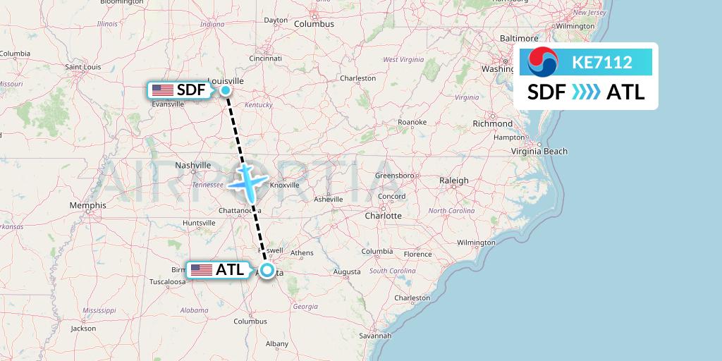 KE7112 Korean Air Flight Map: Louisville to Atlanta