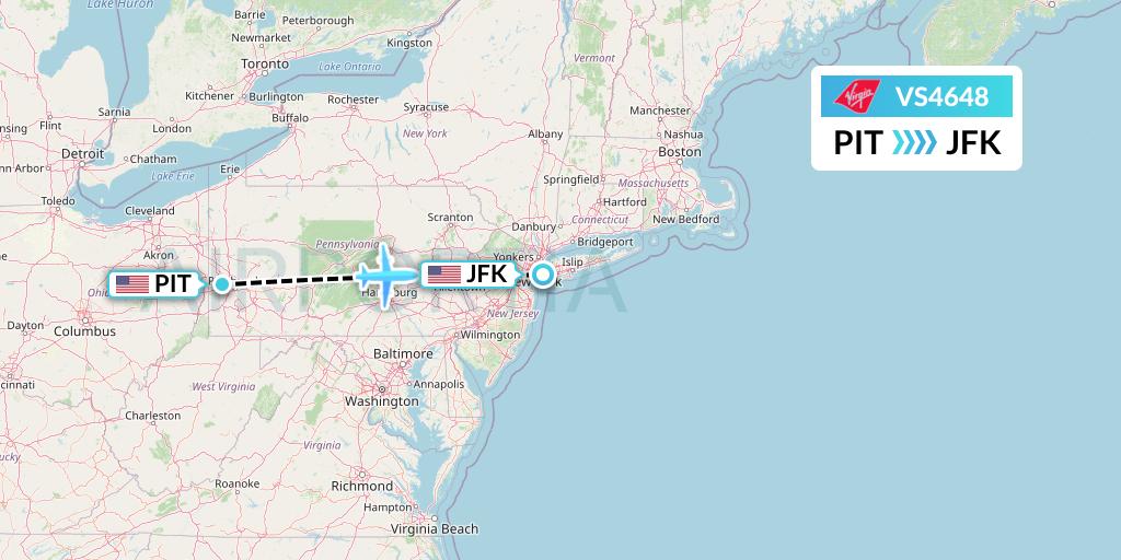VS4648 Virgin Atlantic Airways Flight Map: Pittsburgh to New York