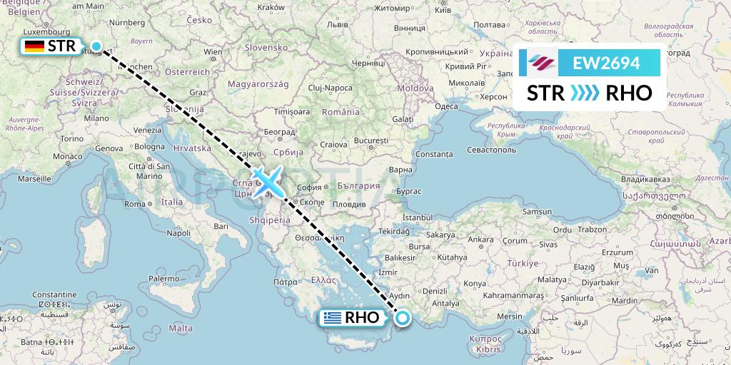 EW2694 Eurowings Flight Map: Stuttgart to Rhodes