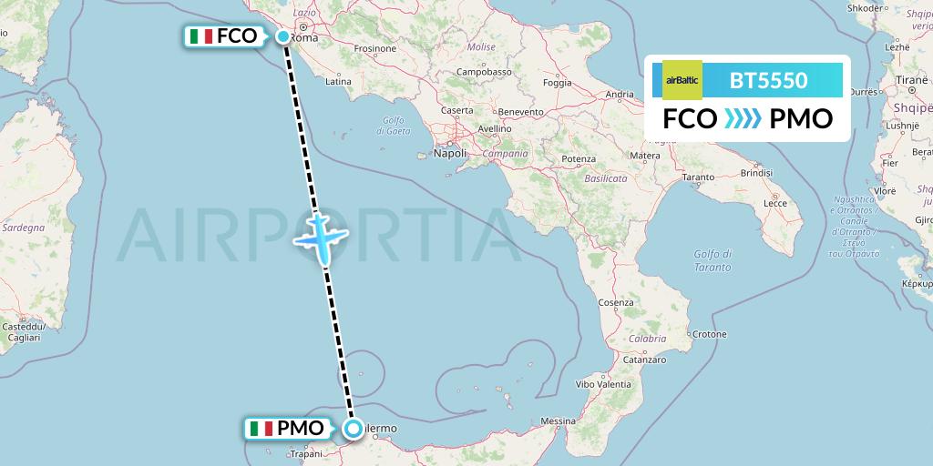 BT5550 Air Baltic Flight Map: Rome to Palermo