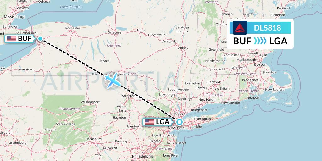 DL5818 Delta Air Lines Flight Map: Buffalo to New York