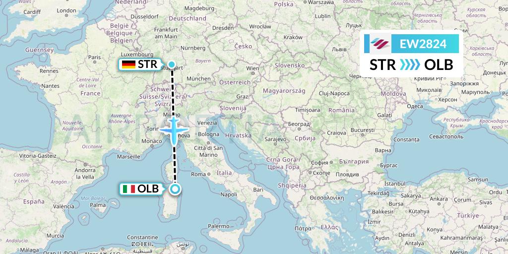 EW2824 Eurowings Flight Map: Stuttgart to Olbia
