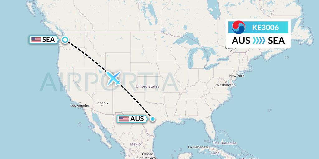 KE3006 Korean Air Flight Map: Austin to Seattle