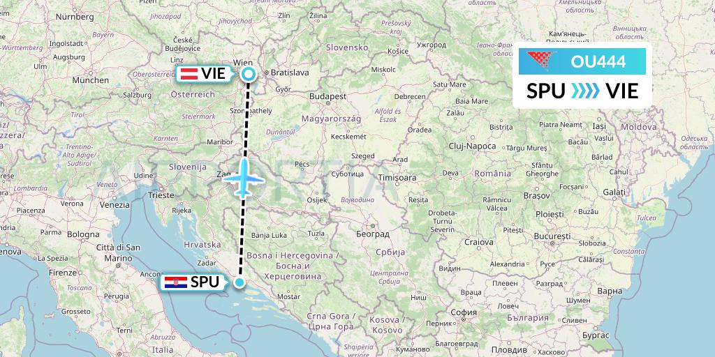 OU444 Croatia Airlines Flight Map: Split to Vienna
