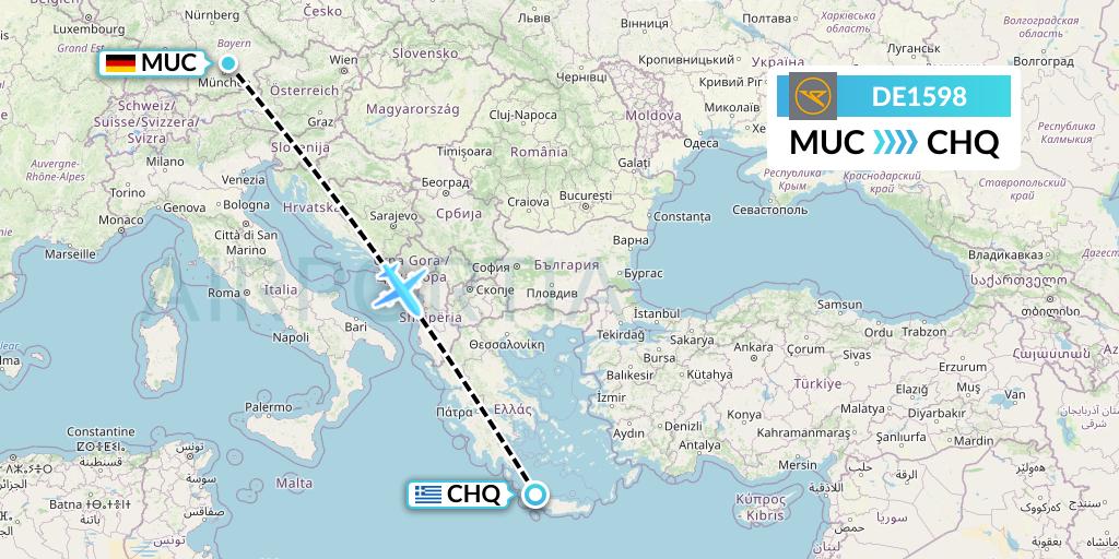 DE1598 Condor Flight Map: Munich to Chania