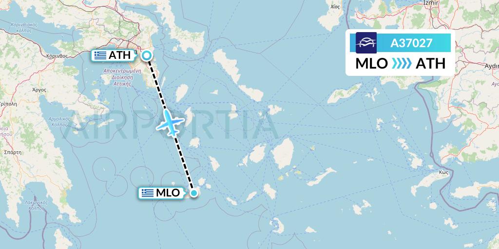 A37027 Aegean Airlines Flight Map: Milos to Athens