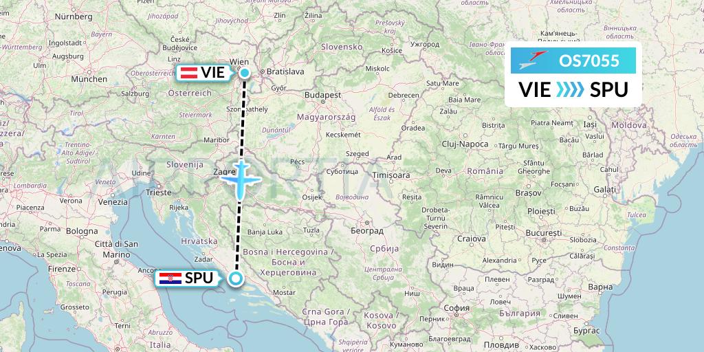 OS7055 Austrian Airlines Flight Map: Vienna to Split