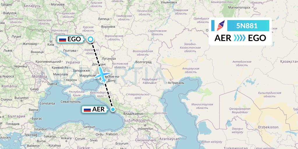 5N881 Nordavia Flight Map: Sochi to Belgorod