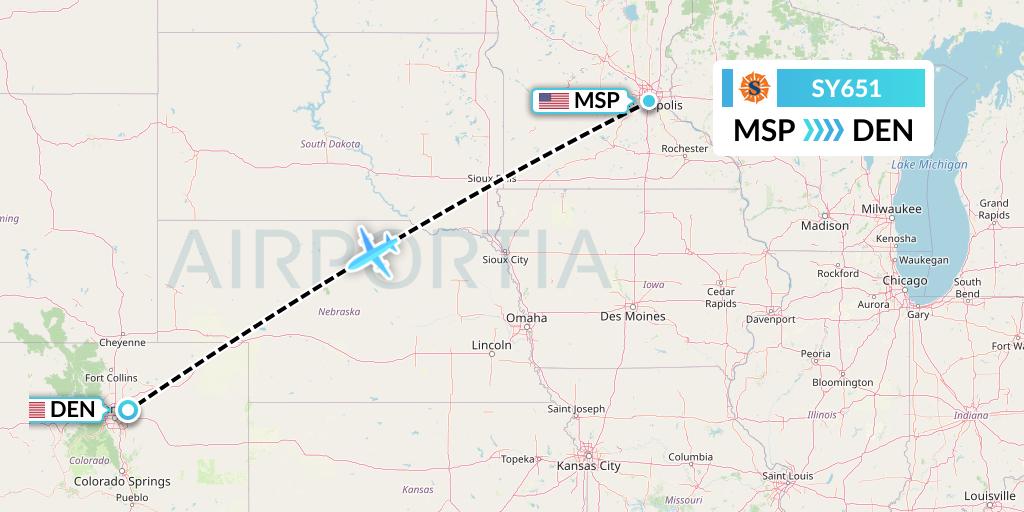 SY651 Sun Country Airlines Flight Map: Minneapolis to Denver