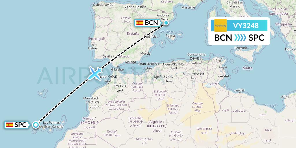 VY3248 Vueling Flight Map: Barcelona to La Palma