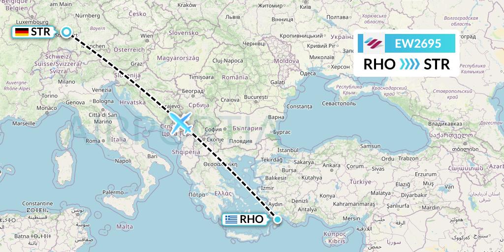 EW2695 Eurowings Flight Map: Rhodes to Stuttgart