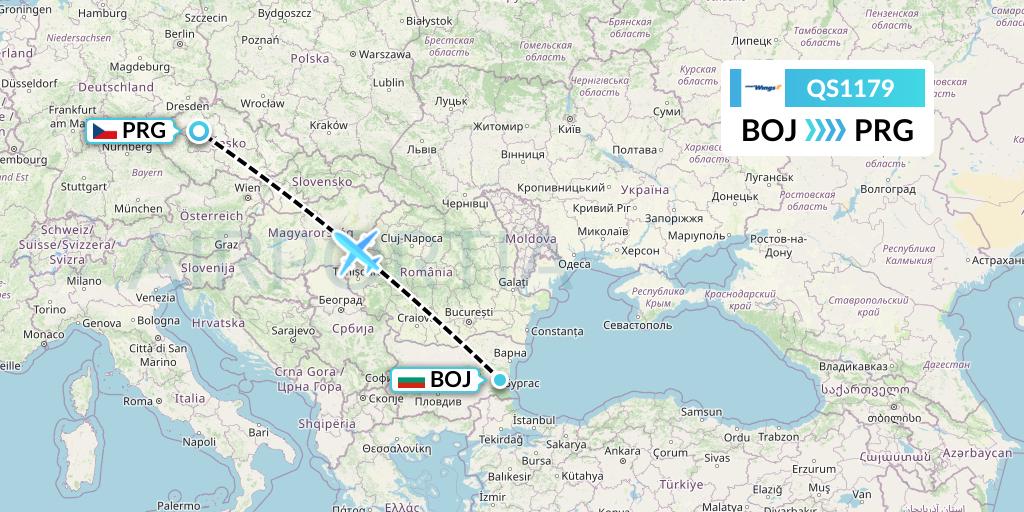 QS1179 Smartwings Flight Map: Burgas to Prague
