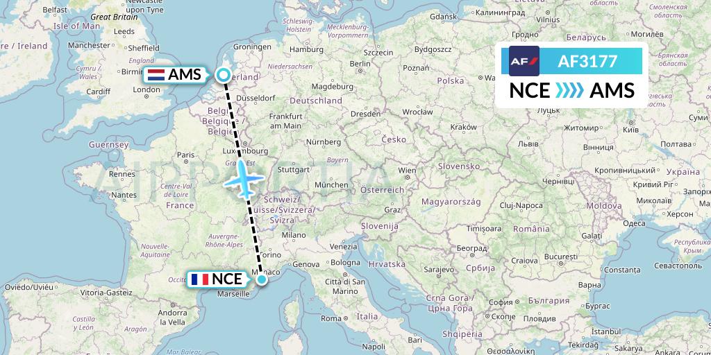 AF3177 Air France Flight Map: Nice to Amsterdam
