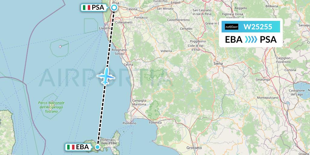 W25255 Flex Flight Flight Map: Elba to Pisa