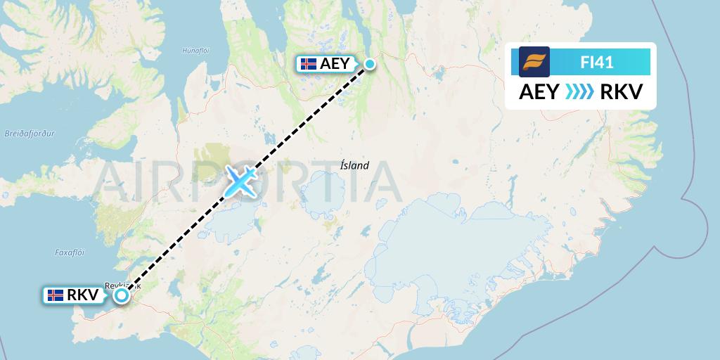 FI41 Icelandair Flight Map: Akureyri to Reykjavik