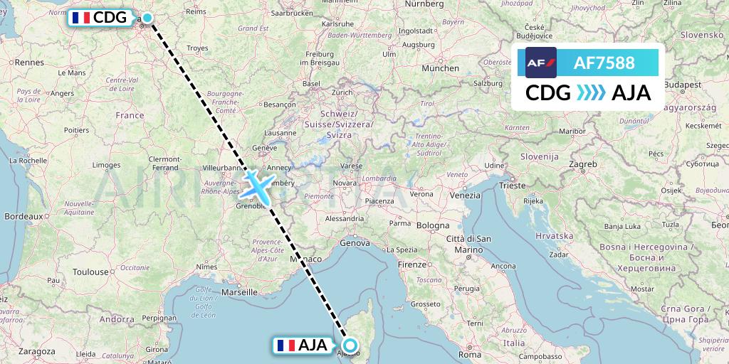 AF7588 Air France Flight Map: Paris to Ajaccio