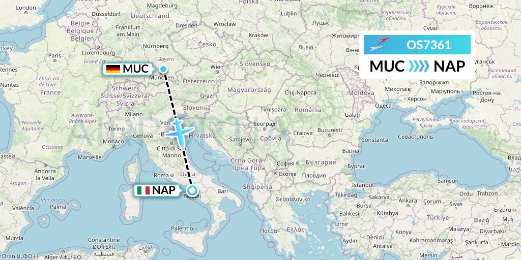 OS7361 Austrian Airlines Flight Map: Munich to Naples