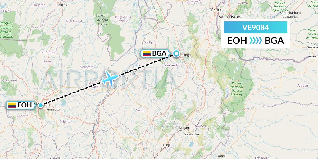 VE9084 Easyfly Flight Map: Medellin to Bucaramanga