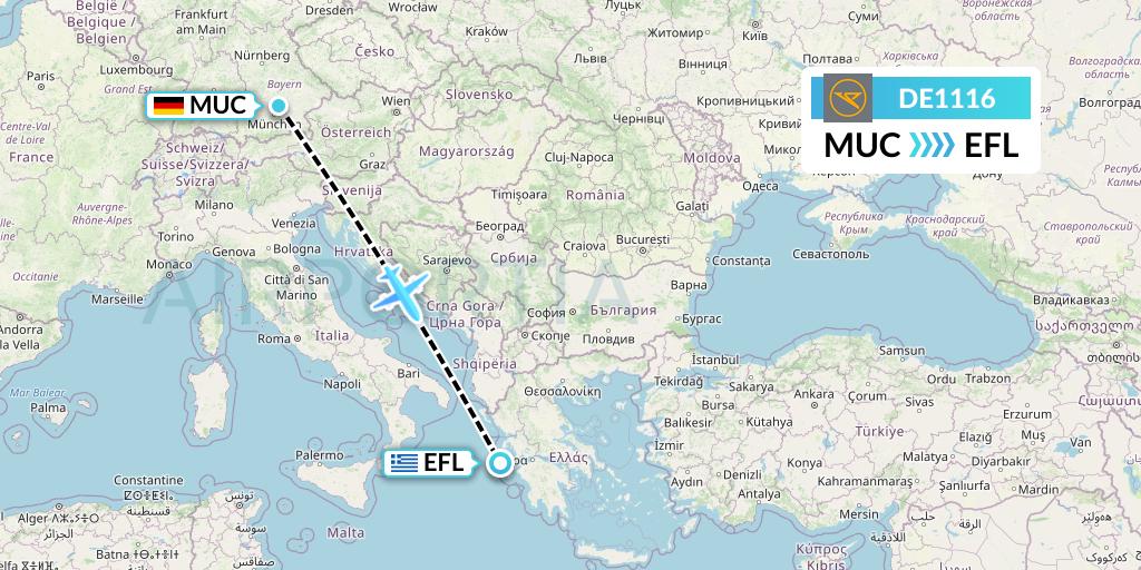 DE1116 Condor Flight Map: Munich to Kefalonia
