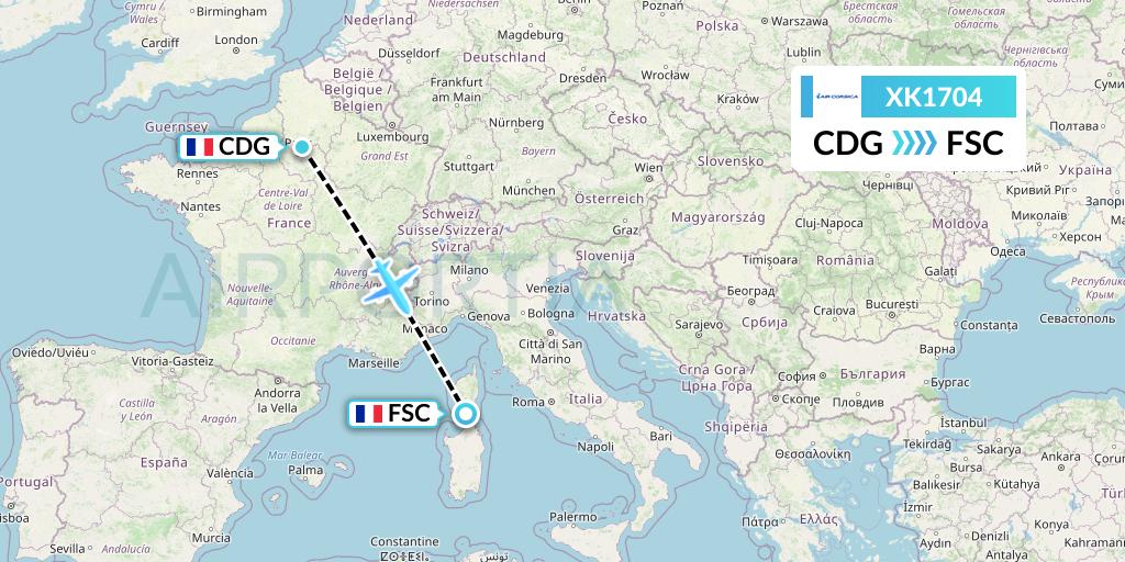 XK1704 Air Corsica Flight Map: Paris to Figari