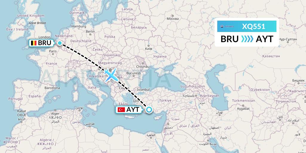 XQ551 SunExpress Flight Map: Brussels to Antalya