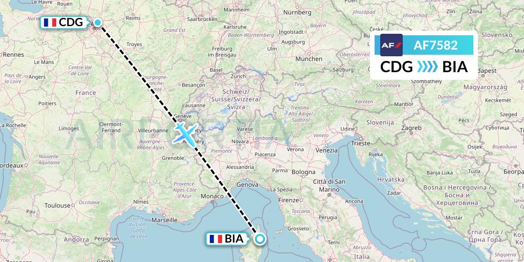 AF7582 Air France Flight Map: Paris to Bastia