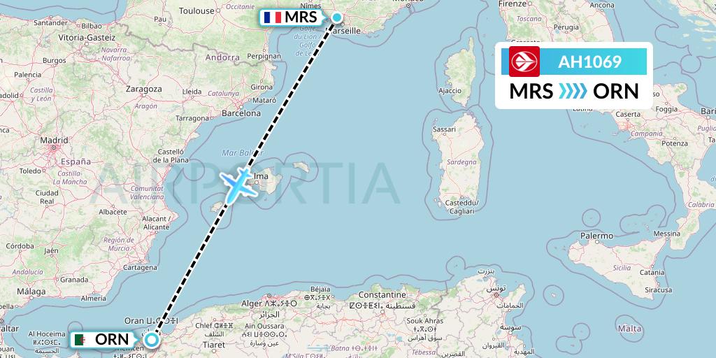 AH1069 Air Algerie Flight Map: Marseille to Oran