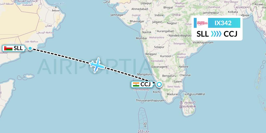 IX342 Air India Express Flight Map: Salalah to Kozhikode