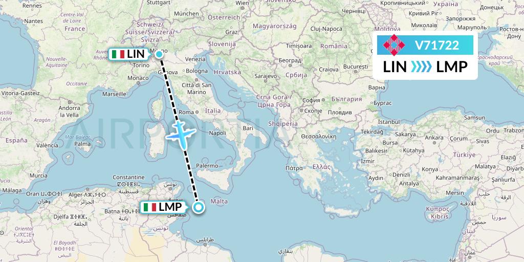 V71722 Volotea Flight Map: Milan to Lampedusa