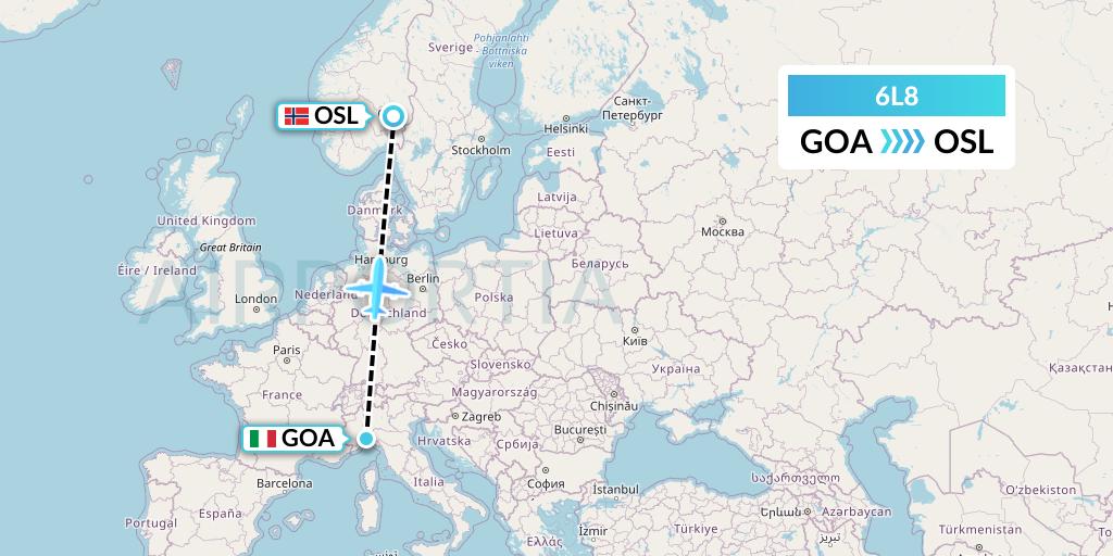 6L8 Aklak Air Flight Map: Genoa to Oslo