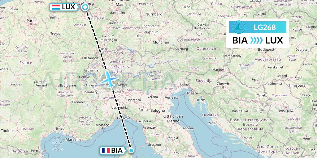 LG268 Luxair Flight Map: Bastia to Luxembourg