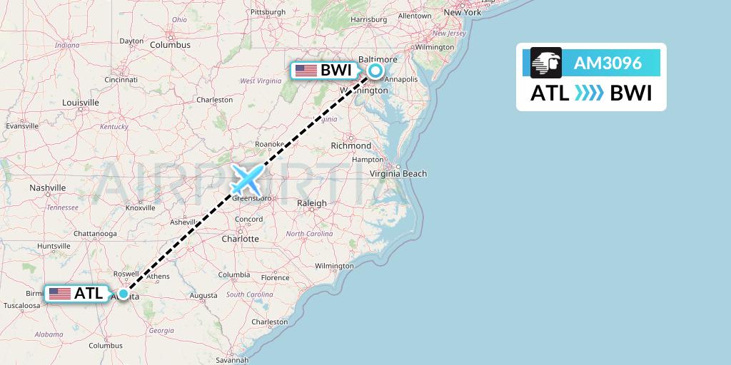 AM3096 Aeromexico Flight Map: Atlanta to Baltimore