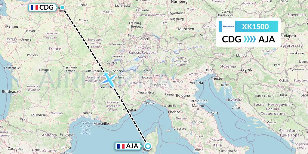 XK1500 Air Corsica Flight Map: Paris to Ajaccio