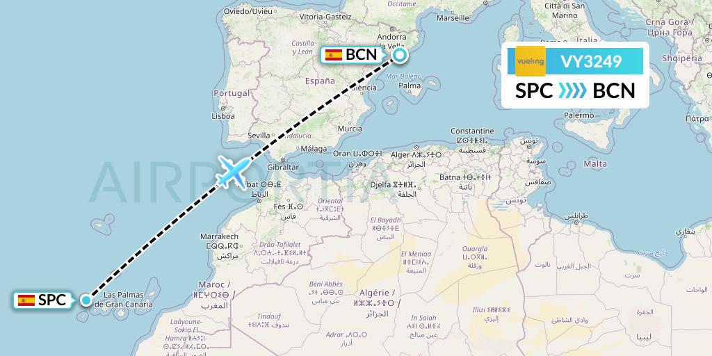 VY3249 Vueling Flight Map: La Palma to Barcelona
