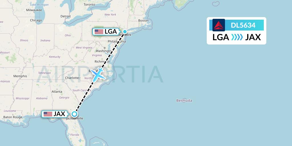 DL5634 Delta Air Lines Flight Map: New York to Jacksonville