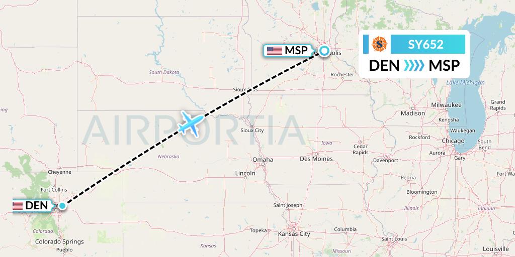 SY652 Sun Country Airlines Flight Map: Denver to Minneapolis