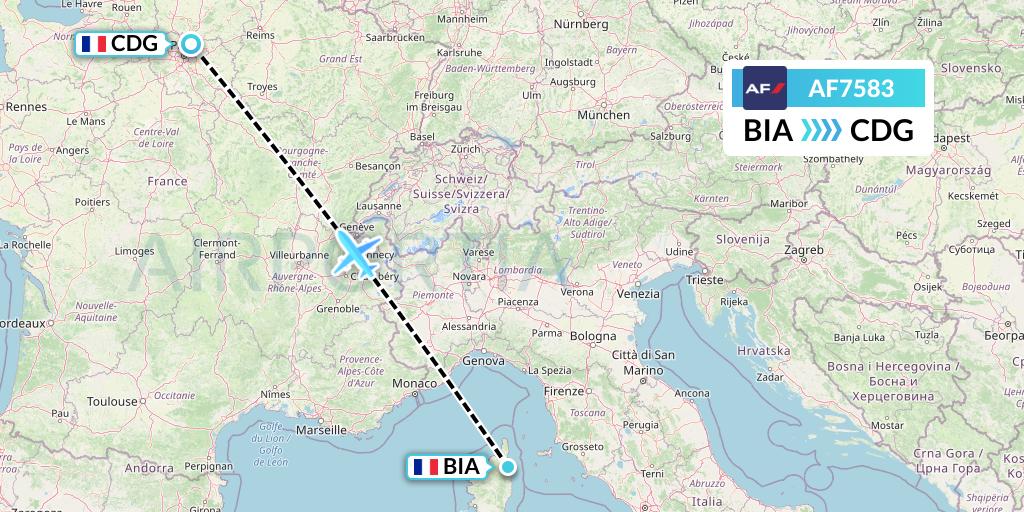 AF7583 Air France Flight Map: Bastia to Paris