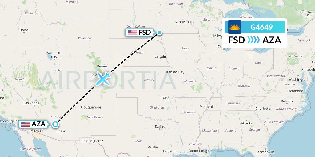 G4649 Allegiant Air Flight Map: Sioux Falls to Phoenix