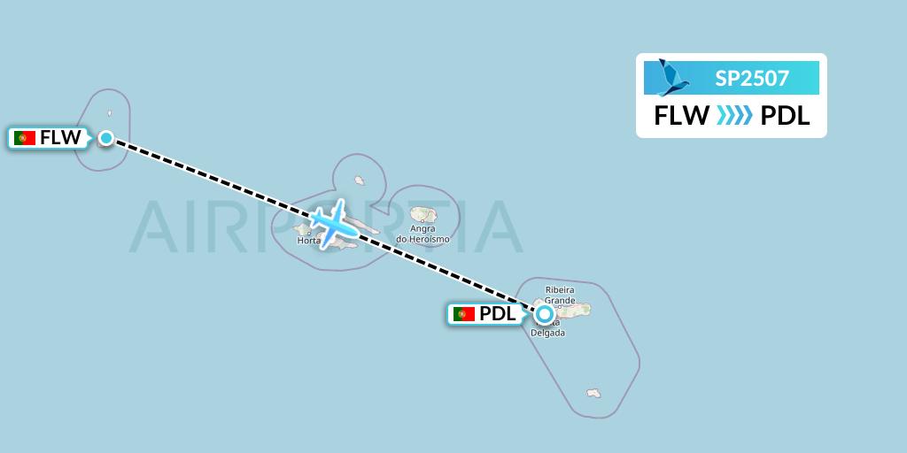 SP2507 SATA Air Acores Flight Map: Flores to Ponta Delgada