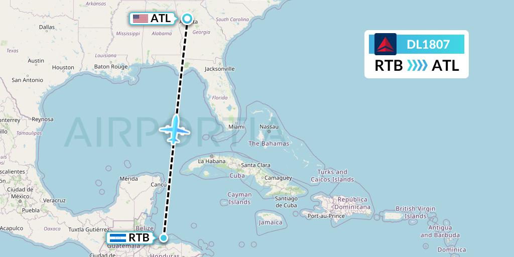 DL1807 Delta Air Lines Flight Map: Roatan to Atlanta