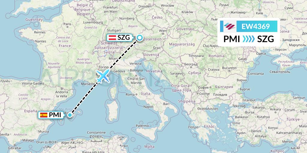 EW4369 Eurowings Flight Map: Palma de Mallorca to Salzburg