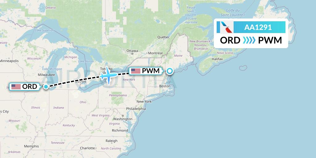 AA1291 American Airlines Flight Map: Chicago to Portland