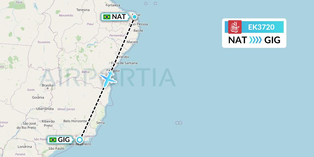 EK3720 Emirates Flight Map: Natal to Rio de Janeiro