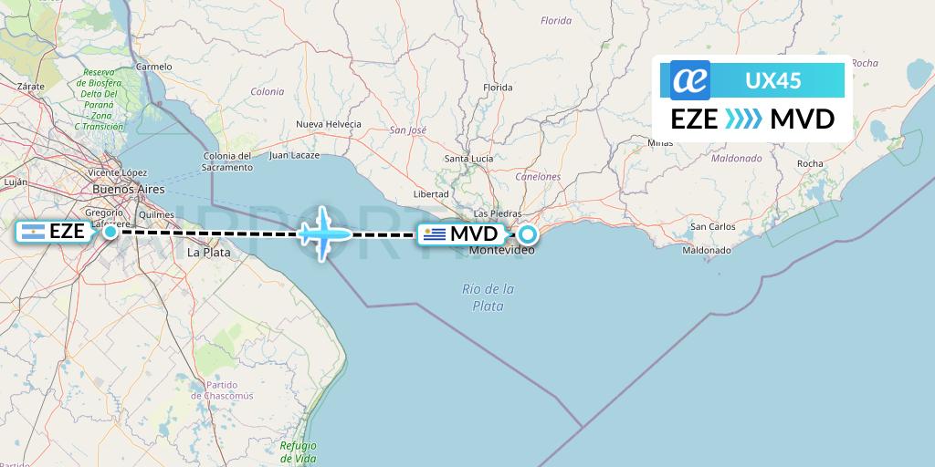 UX45 Air Europa Flight Map: Buenos Aires to Montevideo
