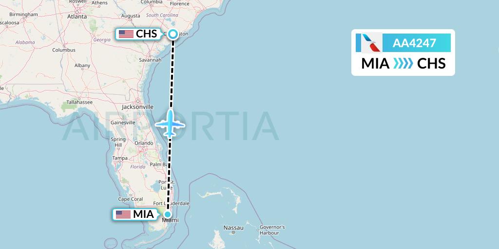 AA4247 American Airlines Flight Map: Miami to Charleston