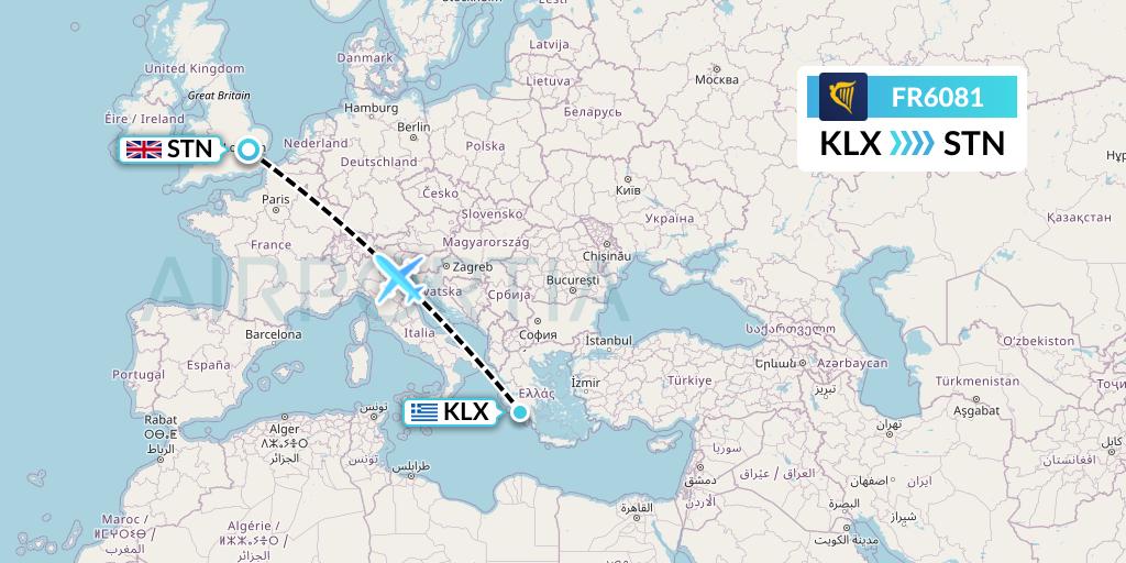 FR6081 Ryanair Flight Map: Kalamata to London