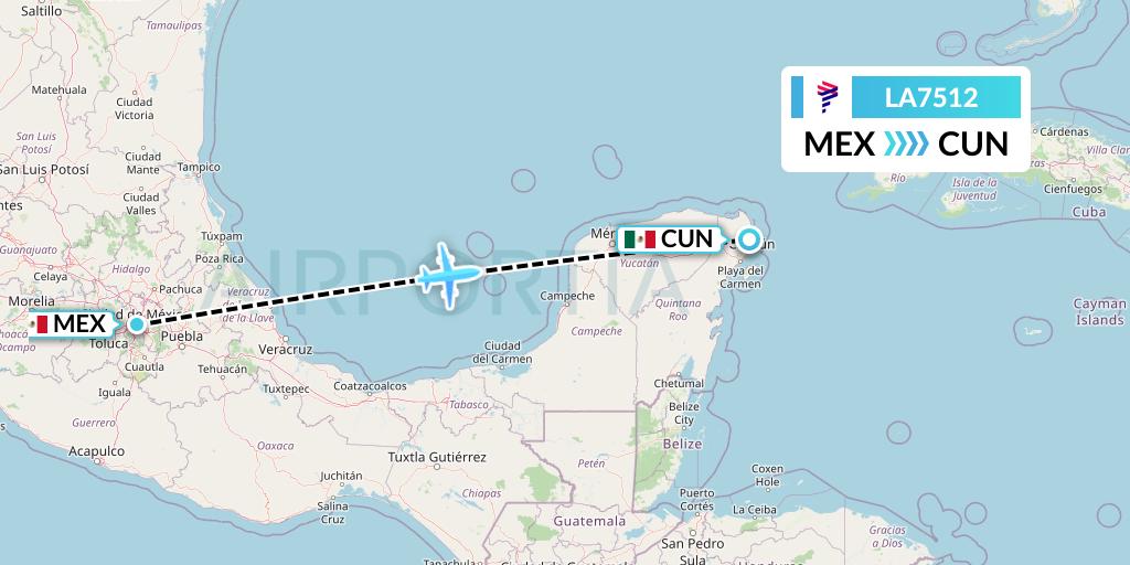 LA7512 LAN Airlines Flight Map: Mexico City to Cancun