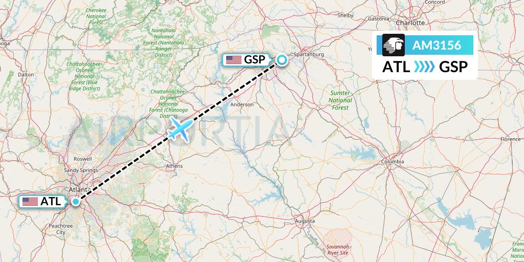 AM3156 Aeromexico Flight Map: Atlanta to Greenville-Spartanburg