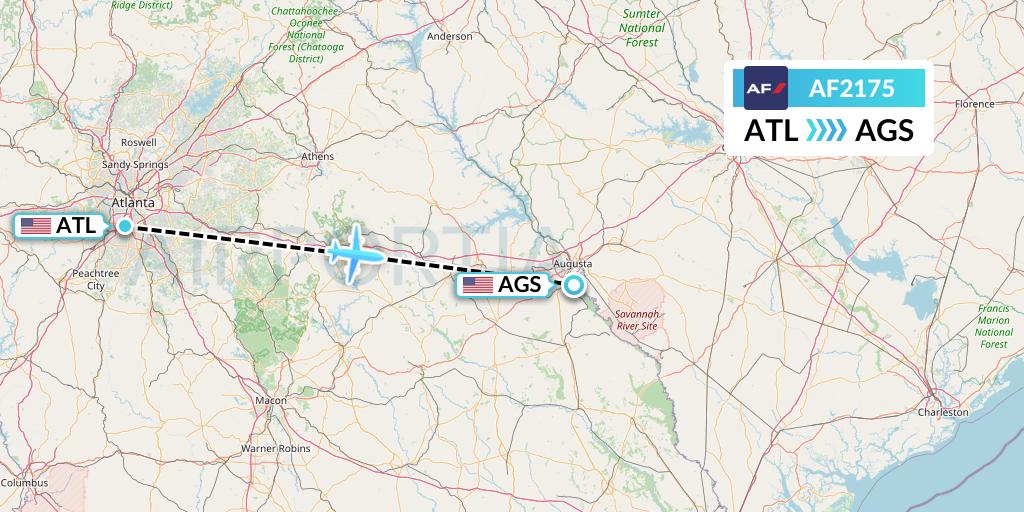 AF2175 Air France Flight Map: Atlanta to Augusta