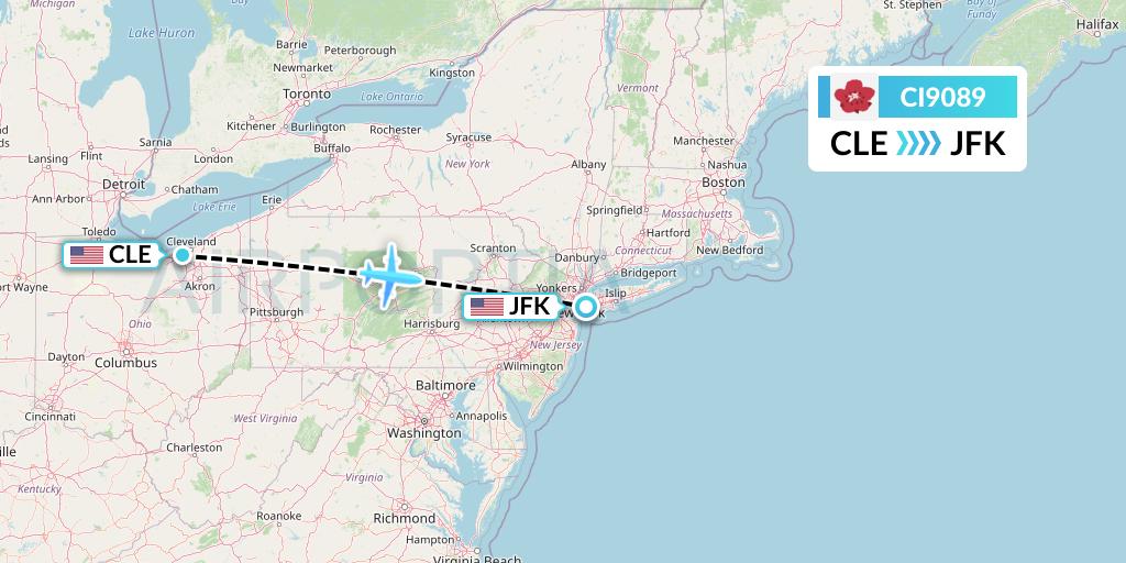 CI9089 China Airlines Flight Map: Cleveland to New York